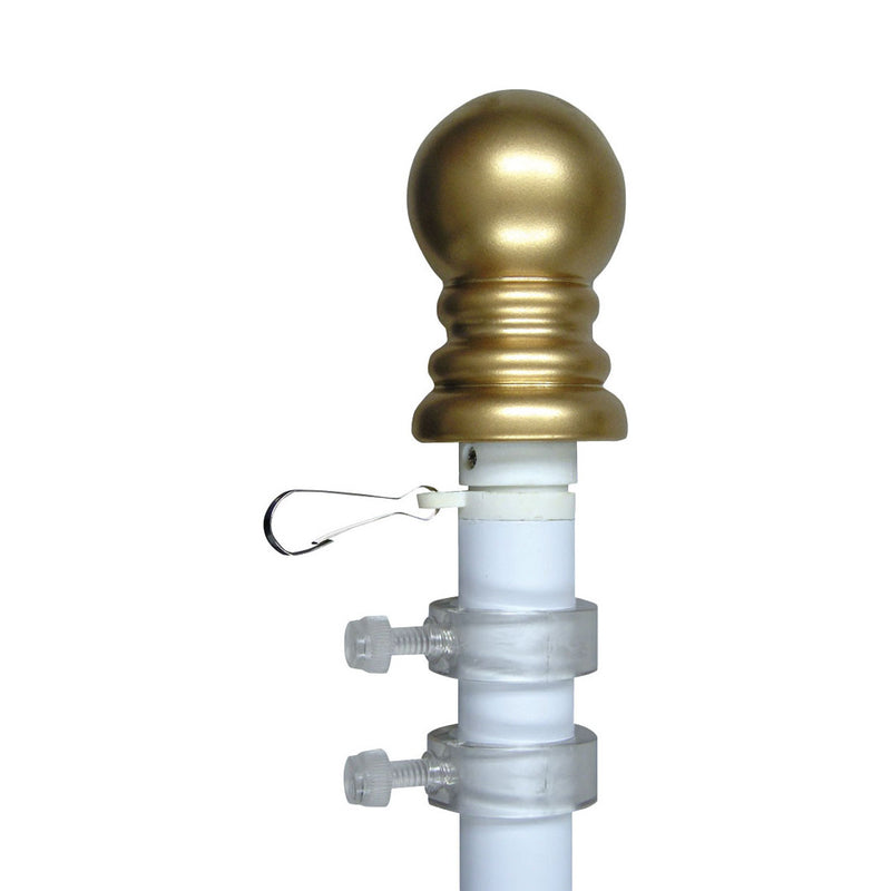 Load image into Gallery viewer, White aluminum rotating flagpole with a gold ball topper and anti-furl rings.