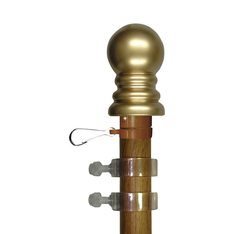 Load image into Gallery viewer, Wood-grain finish rotating flagpole with a gold ball topper and anti-furl rings.