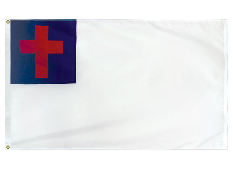 Load image into Gallery viewer, Christian Indoor/Parade Flag, showing the flag laid flat with a white field, a blue canton, and a red cross inside.