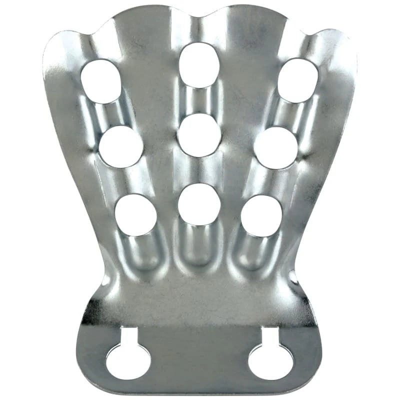 Load image into Gallery viewer, Stamped metal, galvanized steel Finger Bracket with nine vertical flagstaff sockets arranged in three rows. The bracket has a scalloped top edge and two large keyhole slots at the bottom for easy wall installation.