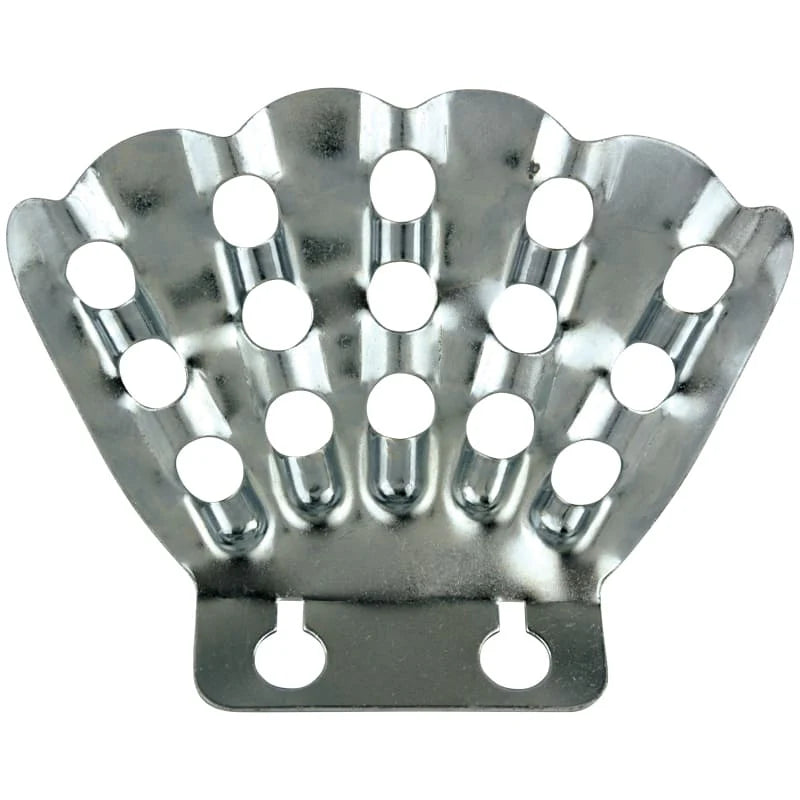 Load image into Gallery viewer, Stamped metal, galvanized steel Finger Bracket with twelve flagstaff sockets arranged in a fan-like pattern across three rows. The shiny silver bracket is designed for a large indoor flag display and includes two keyhole slots for mounting.