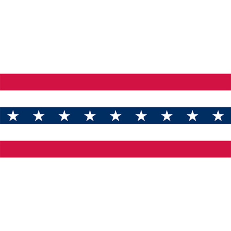 Load image into Gallery viewer, Classic Flag Pattern Bunting design showing a section of three central horizontal bands: red (top), dark blue with white stars (middle), and red (bottom), separated by white space, ideal for patriotic trimming and décor.