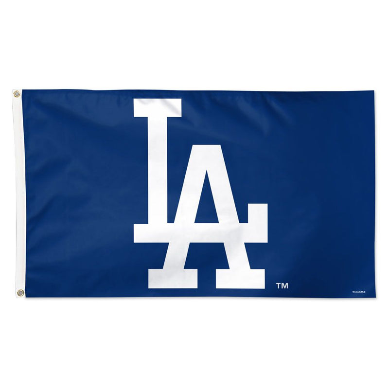 Load image into Gallery viewer, A 3x5 deluxe Los Angeles Dodgers MLB flag featuring the team's iconic white LA monogram on a Dodger blue field.