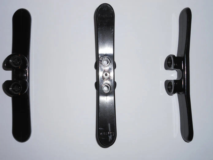 Load image into Gallery viewer, Set of three black nylon flagpole cleats displayed from multiple angles.