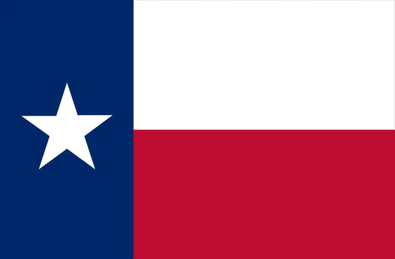Load image into Gallery viewer, Texas state flag featuring a vertical blue stripe with a white lone star beside horizontal white and red stripes, symbolizing unity, purity, and bravery.
