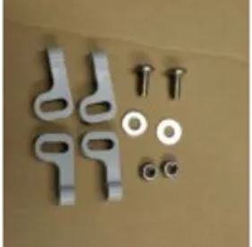 Load image into Gallery viewer, Contents of the Swivel Replacement Set laid out: four metal swivel arms, two bolts, two nuts, and two washers for the original Swiveler Boat Flagpole.