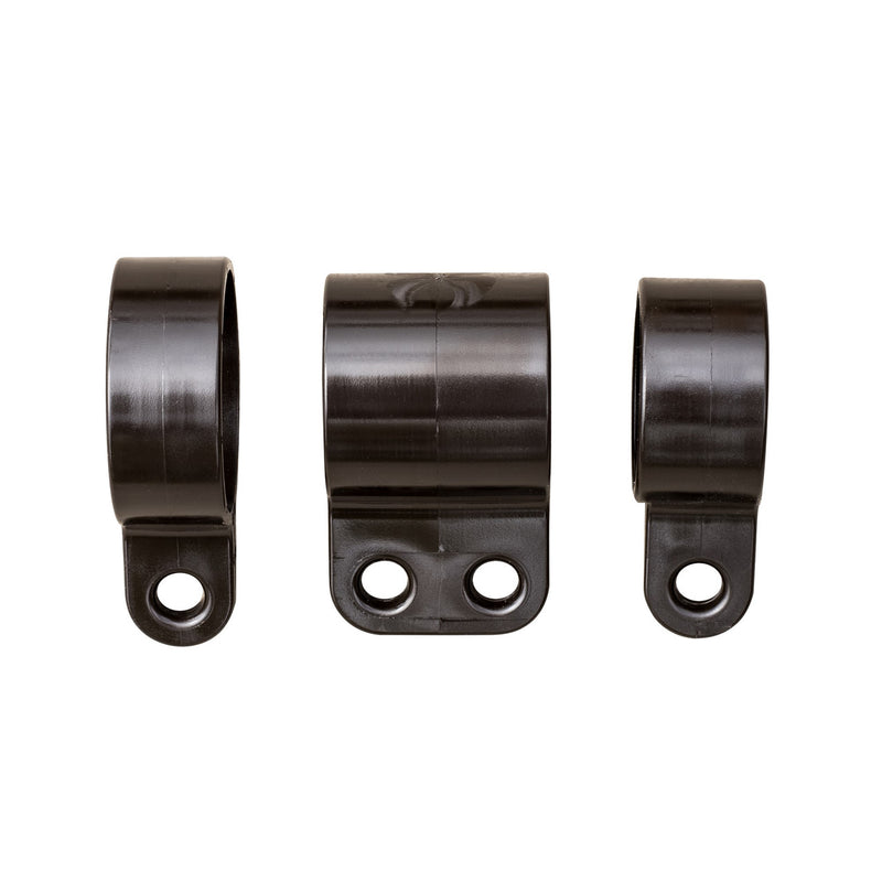 Load image into Gallery viewer, Three black plastic swivel ring clips for the Titan telescoping flagpole, including the two sizes needed for mounting a flag.