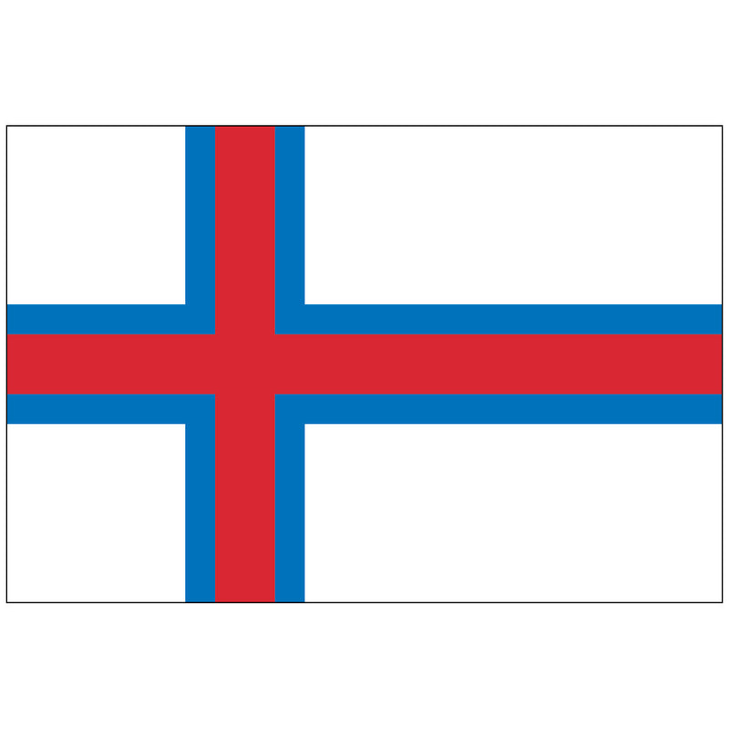 Load image into Gallery viewer, The Faroe Islands Nylon World Flag (Merkið), featuring a white field with a Scandinavian Cross composed of a red cross bordered by thin blue outlines.
