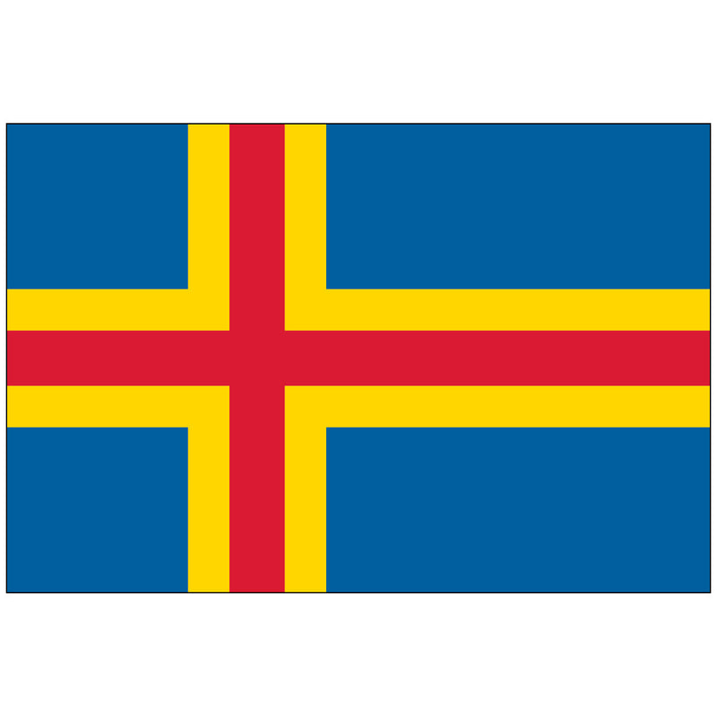 Load image into Gallery viewer, Åland Islands flag with a red Nordic cross outlined in yellow on a blue background, made of durable nylon fabric.