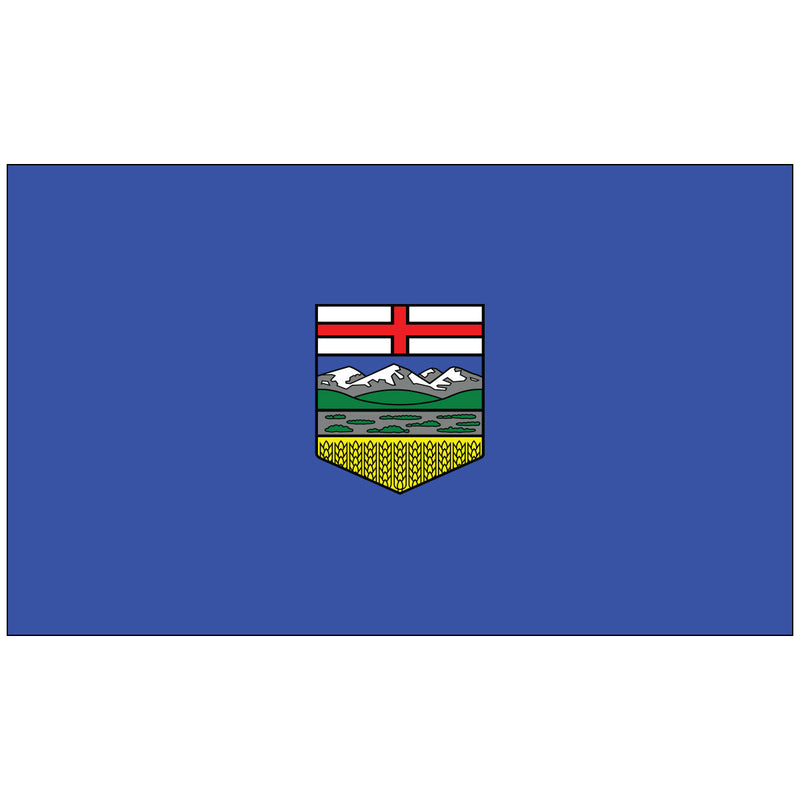 Load image into Gallery viewer, Alberta flag featuring the provincial coat of arms centered on a royal blue nylon background.