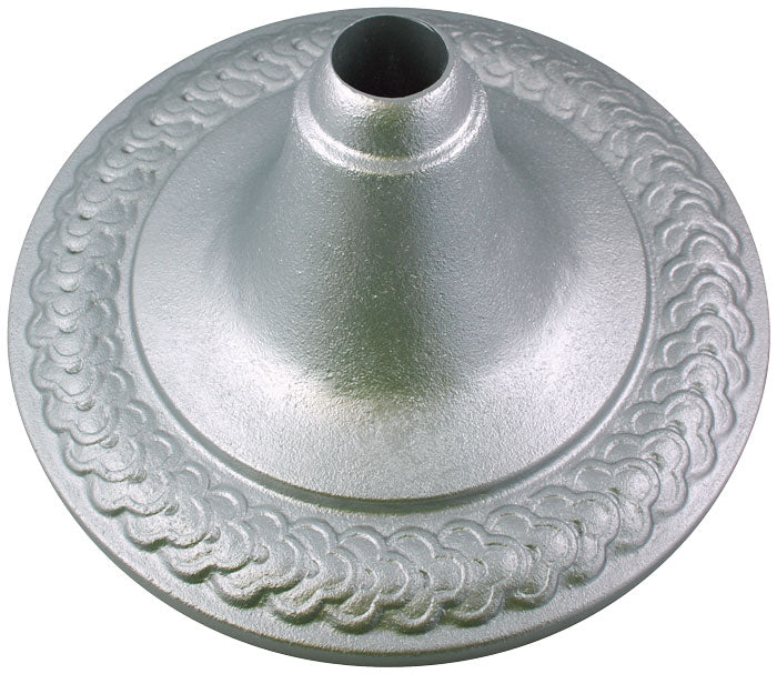 Load image into Gallery viewer, Silver-finished decorative indoor flagpole floor stand with embossed rope-style border detailing and a tapered center mount.