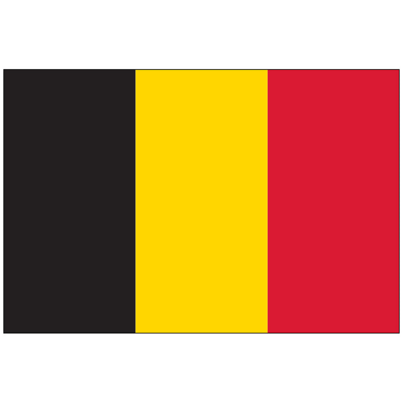 Load image into Gallery viewer, Nylon flag of Belgium featuring three vertical stripes in black, yellow, and red, symbolizing the nation’s strength, wealth, and courage.