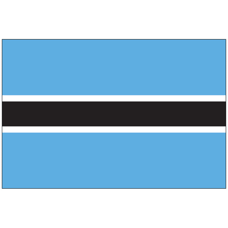 Load image into Gallery viewer, Flag of Botswana featuring a light blue field with a horizontal black stripe bordered by thin white stripes across the center, symbolizing water, racial harmony, and unity.