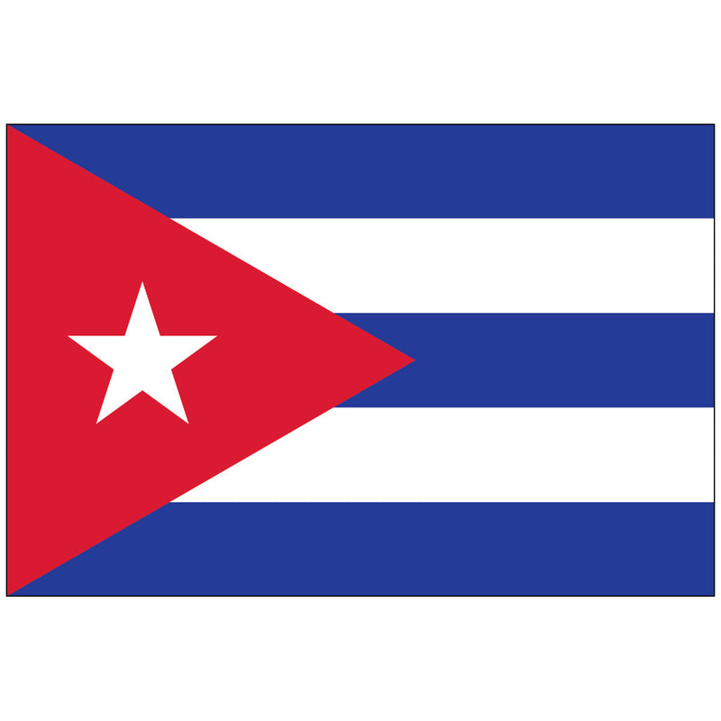 Load image into Gallery viewer, National flag of Cuba, featuring five alternating horizontal stripes of blue and white, with a red triangle at the hoist containing a single white five-pointed star.