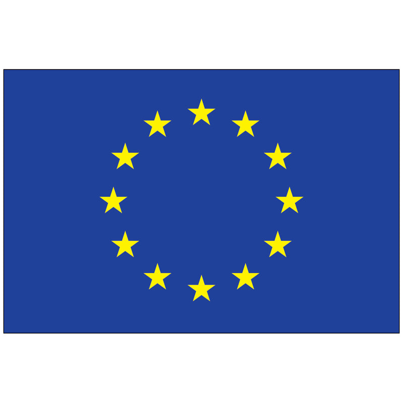 Load image into Gallery viewer, The Europe World Flag, featuring a deep royal blue background with twelve golden stars arranged in a circle at the center, symbolizing unity, solidarity, and harmony among the peoples of Europe.