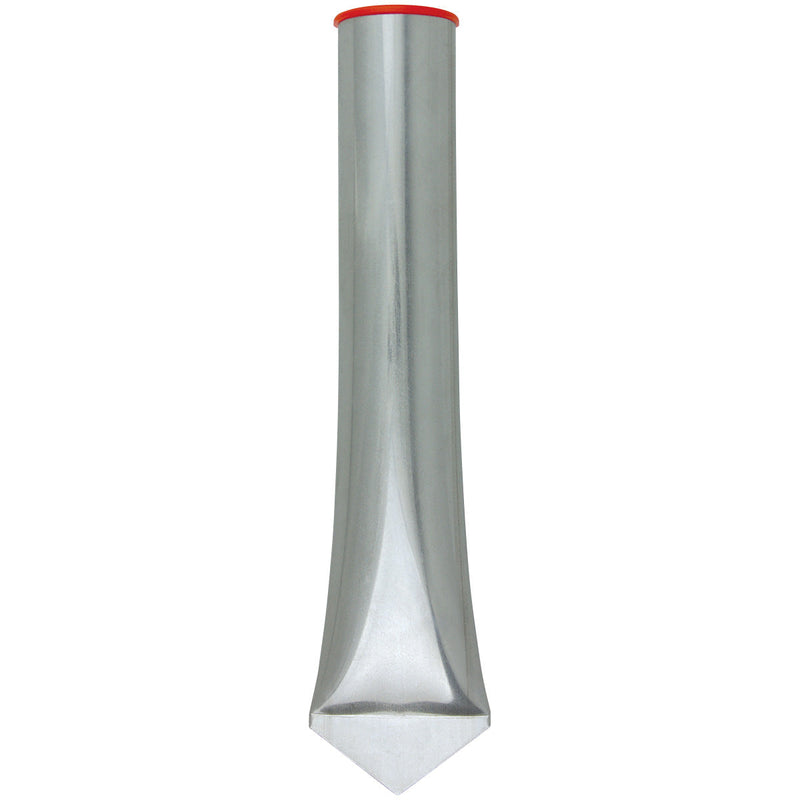 Load image into Gallery viewer, Galvanized metal Fabricated Flagpole Lawn Socket designed as a drive stake. The smooth, shiny metal tube tapers to a durable, pointed tip, providing a temporary or permanent base for outdoor residential flagpoles.