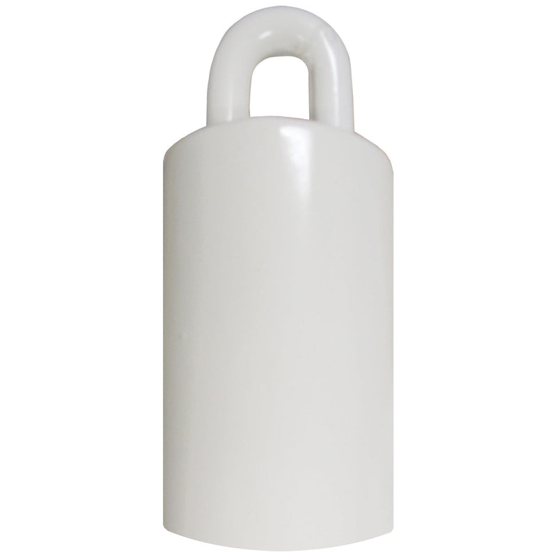 Load image into Gallery viewer, Glossy white Flagpole Counterweight with a rounded, closed loop at the top for attachment. This cylindrical, weighted component is used in internal halyard systems to keep the flag taut.