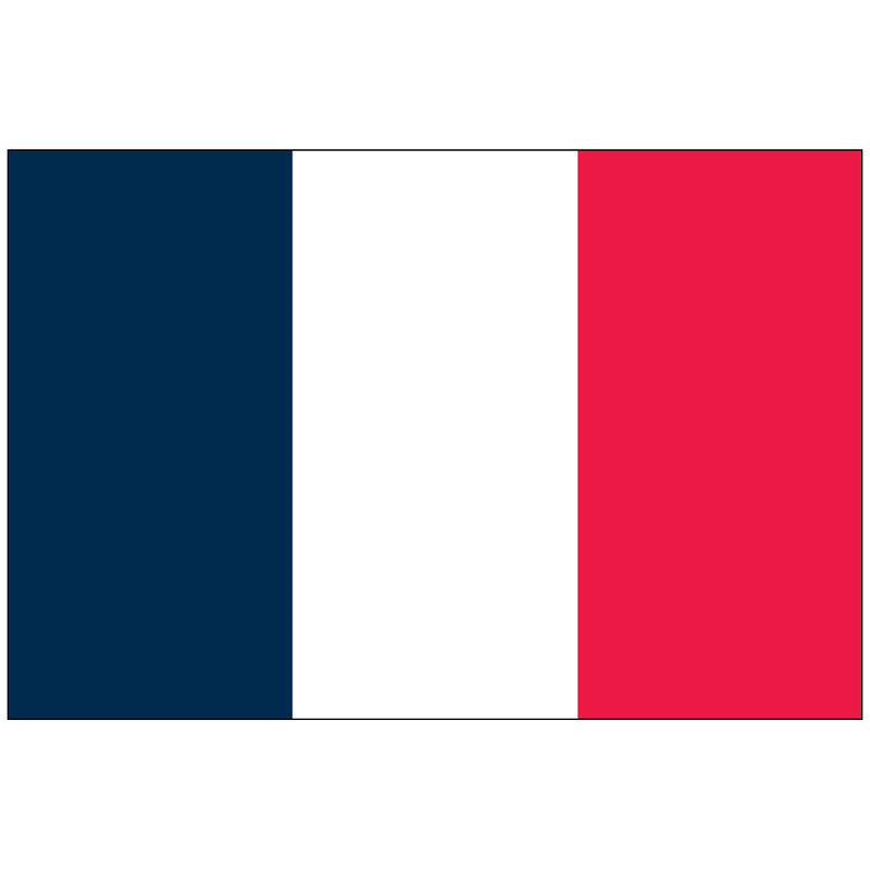 Load image into Gallery viewer, The France World Flag (Tricolour), featuring three equal vertical bands of color: a dark navy blue band on the hoist side, a white band in the center, and a bright red band on the fly side.