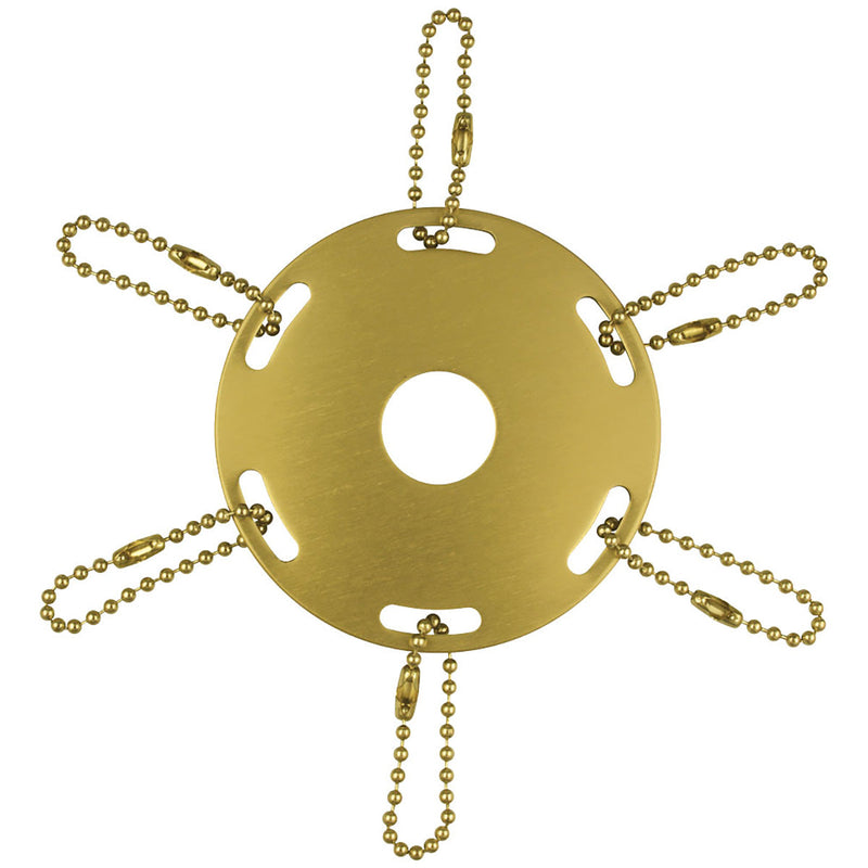 Load image into Gallery viewer, Circular indoor flagpole accessory in a polished gold metal finish. This ring attaches to a parade pole and includes six gold bead chains for securing award medallions and ceremonial streamers.