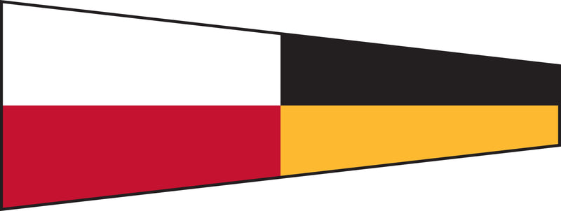 Load image into Gallery viewer, International Code of Signals Answering Pennant, a tapered flag quartered in white, black, red, and yellow.
