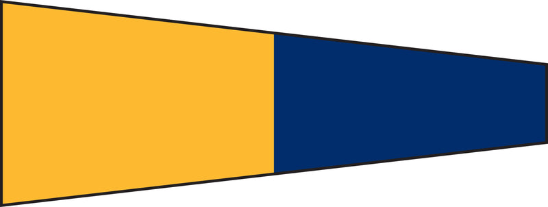 Load image into Gallery viewer, International Code of Signals pennant for the number four, with vertical blocks of yellow and dark blue.