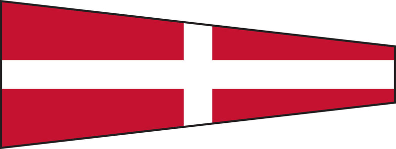 Load image into Gallery viewer, International Code of Signals pennant for the number seven, featuring a white cross on a solid red tapered flag.