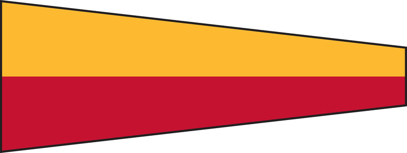 Load image into Gallery viewer, International Code of Signals pennant for the number six, featuring horizontal stripes of yellow over red.