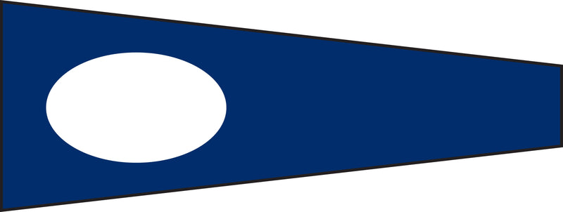 Load image into Gallery viewer, International Code of Signals pennant for the number two, designed as a solid blue tapered flag with a white circle.