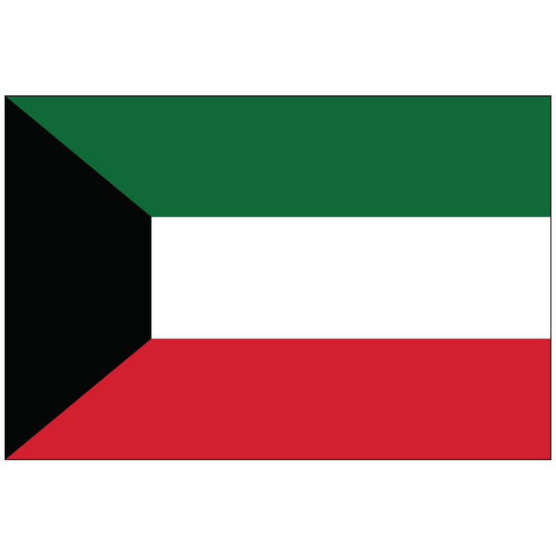 Load image into Gallery viewer, Flag of Kuwait, with horizontal green, white, and red stripes and a black trapezoid on the hoist side.