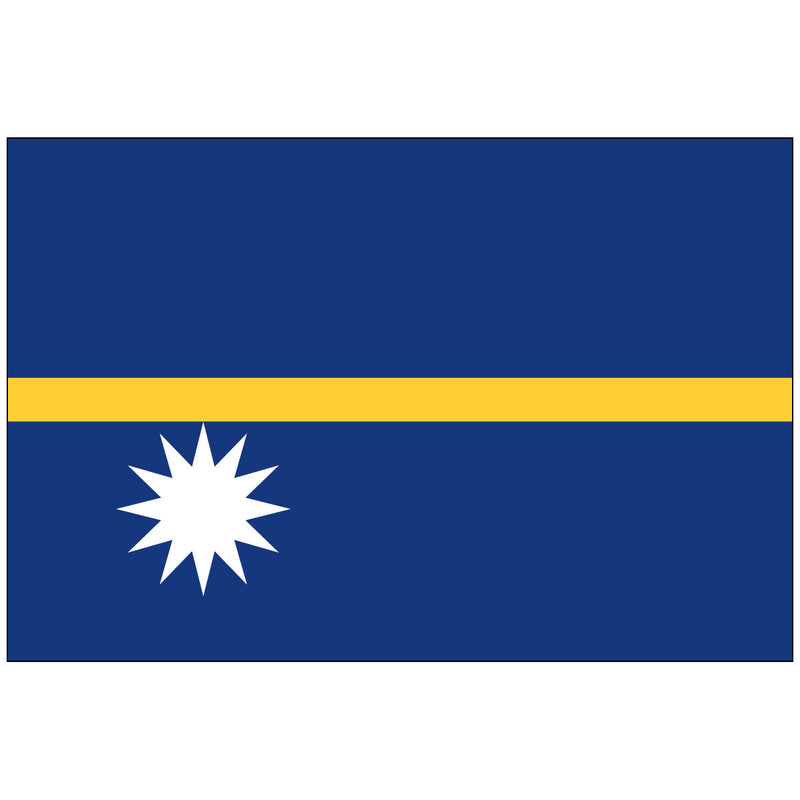 Load image into Gallery viewer, Official Nauru national flag, featuring a dark blue field divided by a thin gold horizontal stripe and a large white twelve-pointed star in the lower hoist.