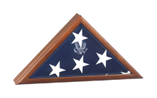 Load image into Gallery viewer, Wood-framed Presidential Flag Case featuring a folded flag and a faint U.S. Great Seal embossed on the blue interior lining.