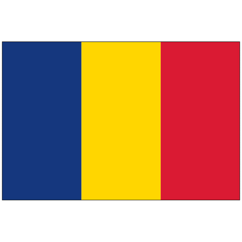 Load image into Gallery viewer, The flag of Romania, featuring three vertical stripes in blue, yellow, and red colors.