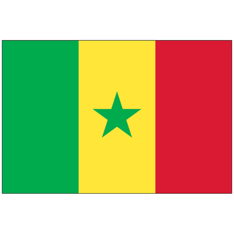 Load image into Gallery viewer, The Senegal flag has three vertical stripes in green, yellow, and red. A green star is centered on the yellow stripe, symbolizing unity and hope.
