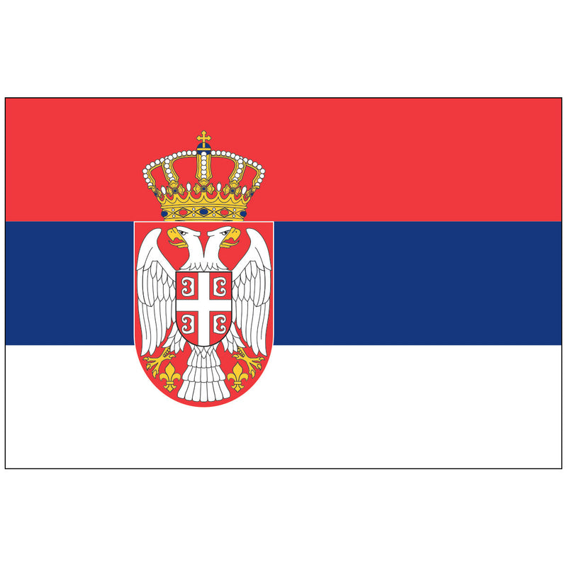 Load image into Gallery viewer, Serbia Nylon World Flag featuring the red, blue, and white tricolor with the gold-crowned coat of arms.