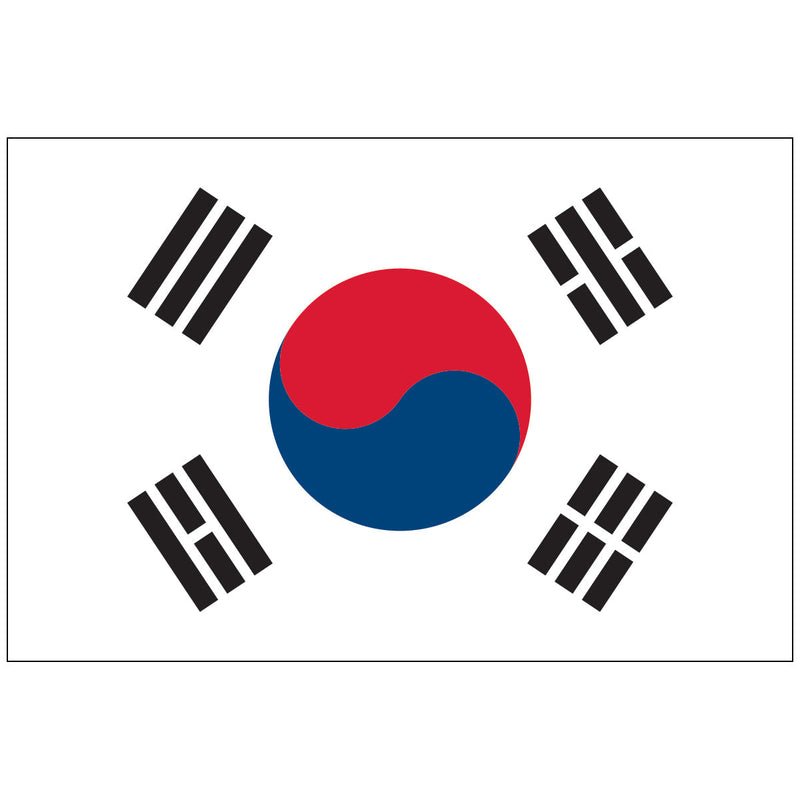 Load image into Gallery viewer, Flag of South Korea featuring a red and blue Yin-Yang symbol at the center, surrounded by four black trigrams on a white background.