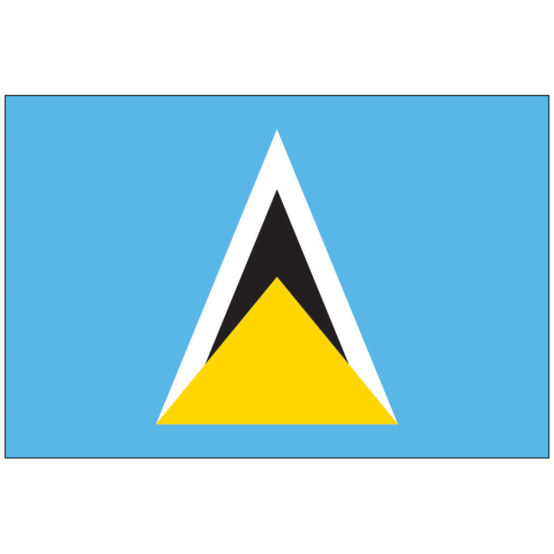Load image into Gallery viewer, The flag of St. Lucia, featuring a cerulean blue field with a gold isosceles triangle below a black arrowhead with white edges.