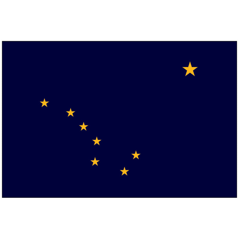 Load image into Gallery viewer, Official State Flag of Alaska, featuring a midnight dark blue field representing the sky. Centered on the field are eight gold stars: seven forming the Big Dipper constellation, and one larger star representing the North Star in the upper right corner.