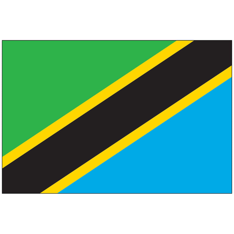 Load image into Gallery viewer, The flag of Tanzania, featuring a green and blue diagonal split with a black stripe bordered in yellow.