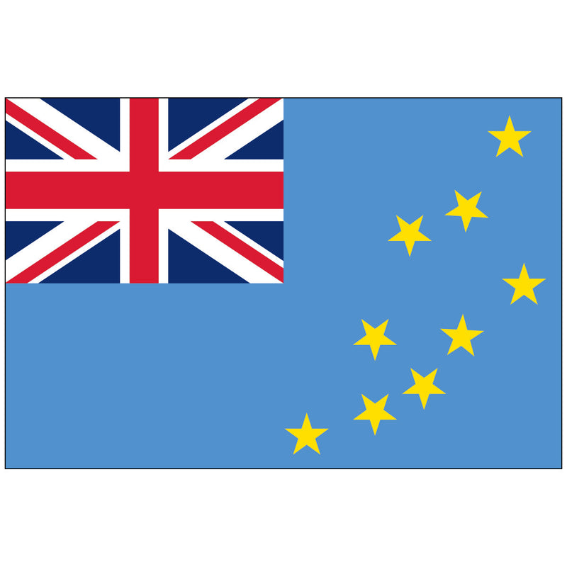 Load image into Gallery viewer, Flag of Tuvalu: Light blue with a Union Jack in the top left corner and nine yellow stars forming a loose circle on the right, symbolizing islands.