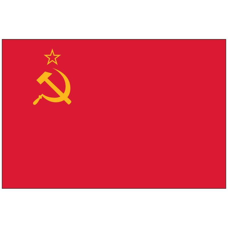 Load image into Gallery viewer, A nylon flag featuring a plain red field with a golden hammer and sickle and a gold-bordered red star in the canton, representing the flag of the Soviet Union.