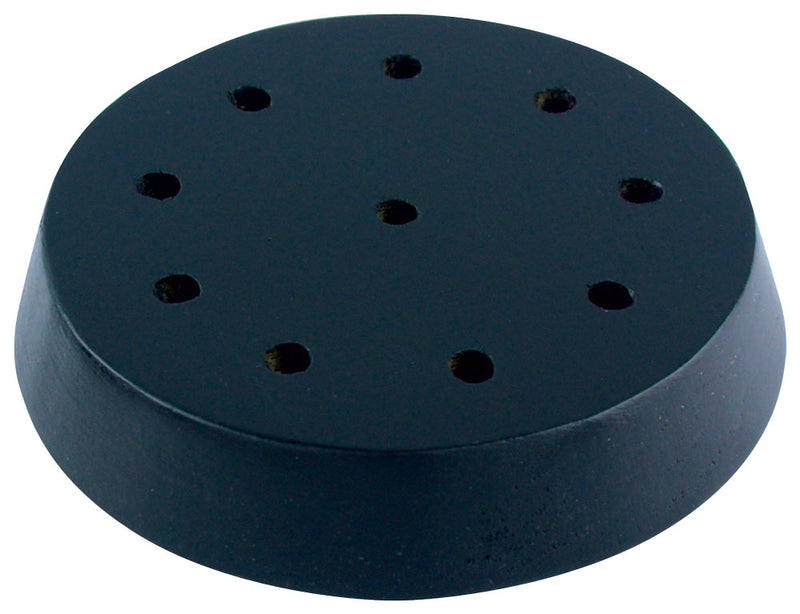 Load image into Gallery viewer, Round black wood table base for 4x6 inch mounted stick flags, designed to hold nine flags with a pattern of eight holes around a central hole.