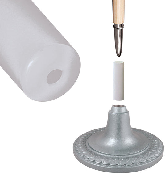1 and 1/4 inch Guidon Pole Bottom Ferrule Adapter shown with floor stand and guidon pole.