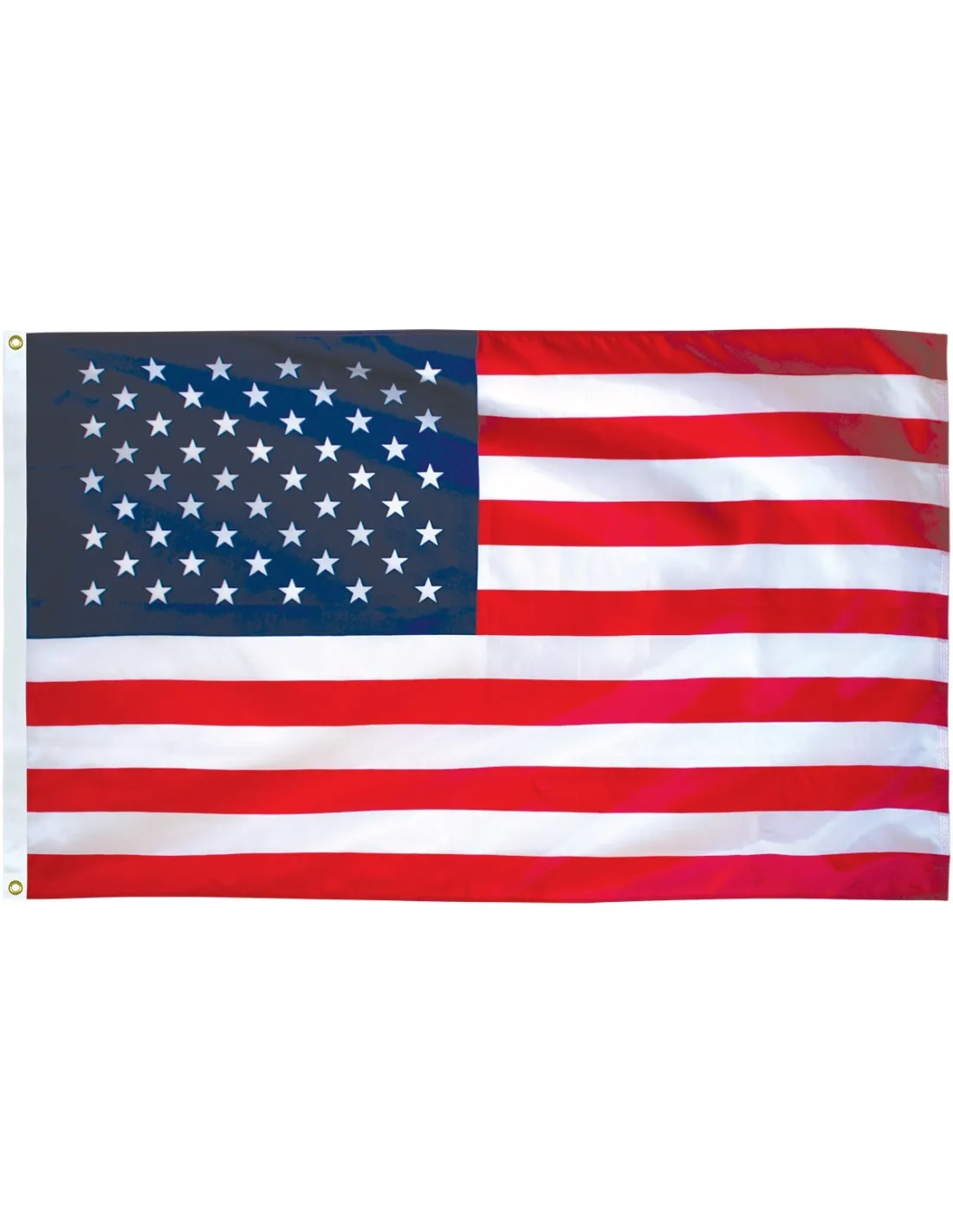 3'x5' Endura poly-cotton U.S. outdoor flag featuring 50 embroidered stars and 13 red and white stripes, designed for durable all-weather display.