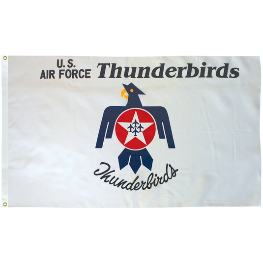 3'x5' Endura-Poly™ Thunderbirds Military Flag, white flag with U.S. Air Force Thunderbirds logo and text.