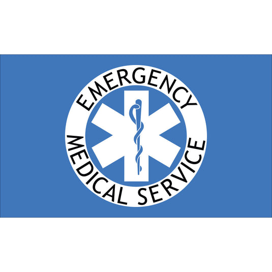 3'x5' Nylon EMS Civilian Flag, blue flag featuring white star of life and “Emergency Medical Service” text.