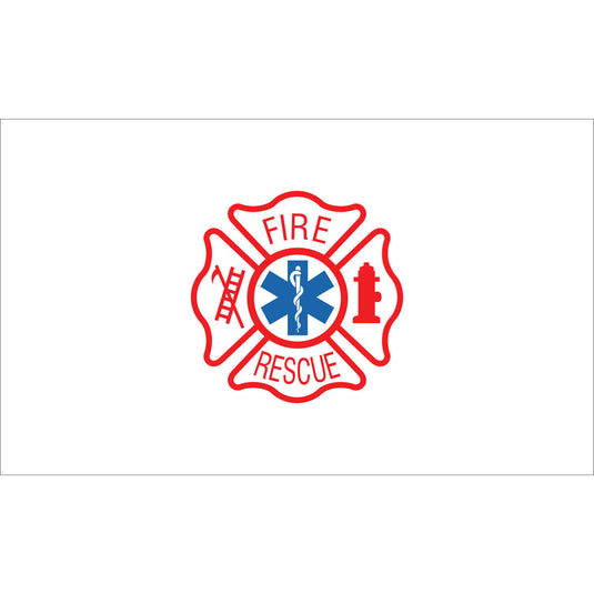 3'x5' Nylon Fire Rescue Civilian Flag, white flag featuring red Maltese cross and blue medical star of life.
