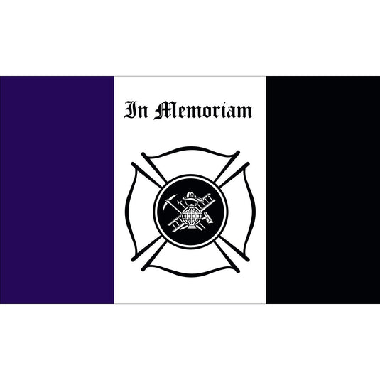 Flag with 'In Memoriam' text and a cross emblem on a white background