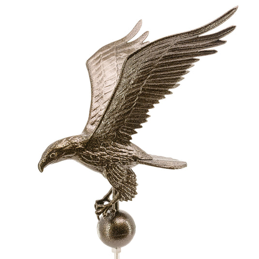 Bronze eagle flagpole ornament with outstretched wings side view