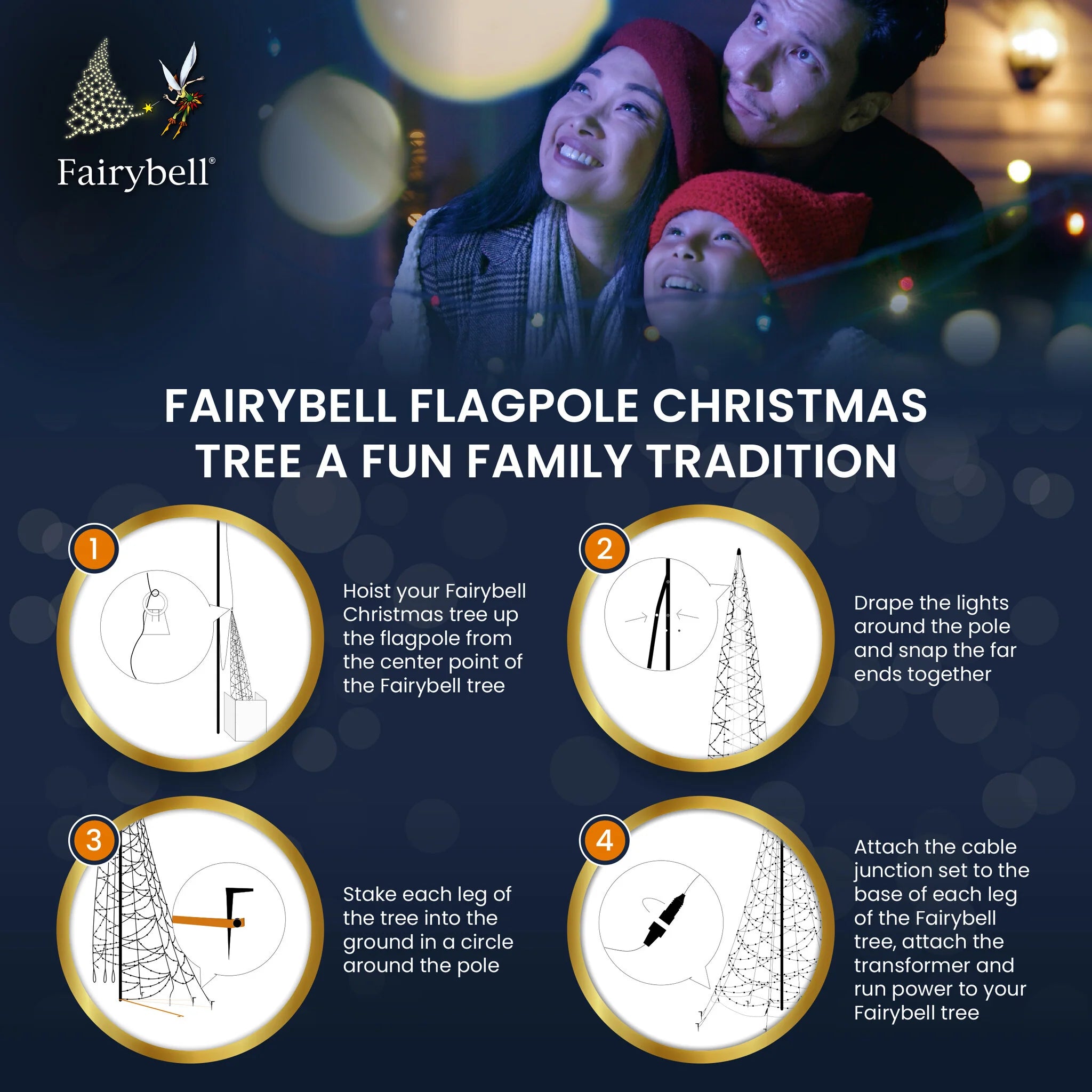 Fairybell Multi Color Flagpole Christmas Tree Light