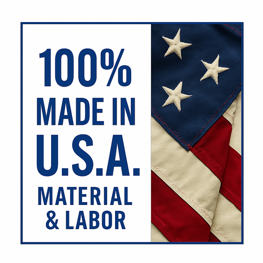 Badge showing that the current product was 100% made in the USA including all materials and labor.